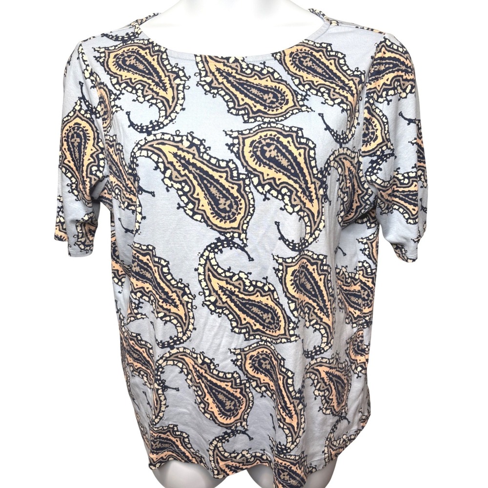 CHICO'S Womens Blue Paisley Short Sleeve Top Sz 3/XL Boho Coastal Breathable - Picture 1 of 10